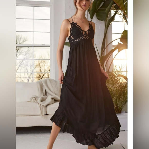 Free People Dresses & Skirts - Free People L Adella Maxi Slip Floral Lace Long Flowy Dress Criss Cross Back